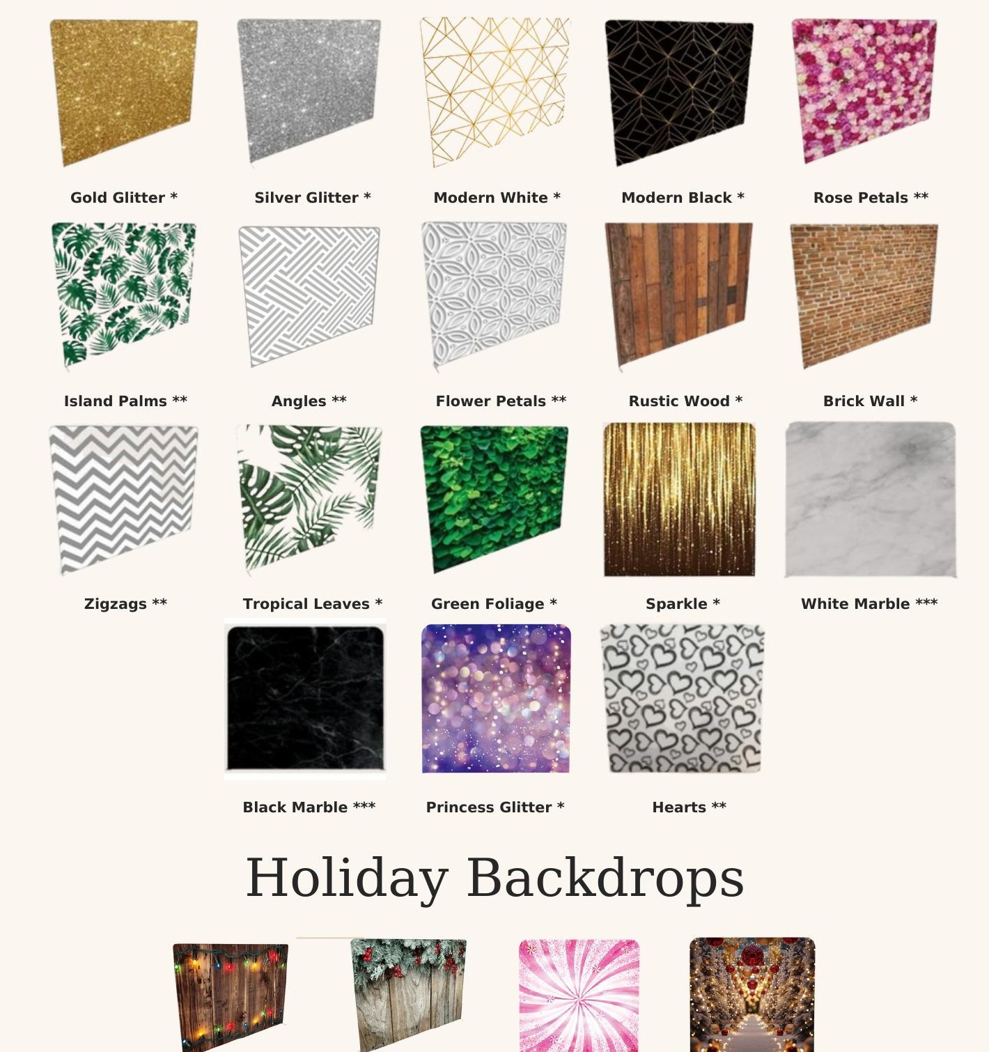SRQ Photo Booth backdrop collection and holiday backdrop choices